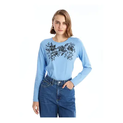 LC Waikiki LCW ECO Blue Crew Neck Floral Women's T-Shirt