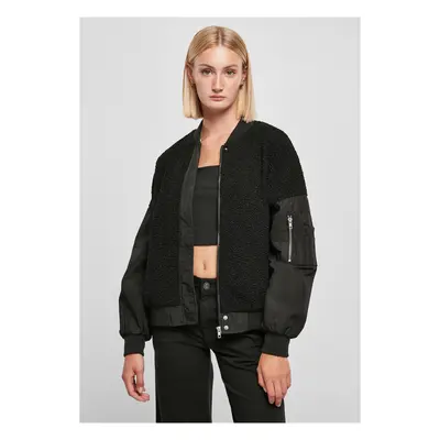 Dámská oversized bunda Sherpa Mixed Bomber Jacket černá