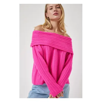 Happiness İstanbul Women's Fuchsia Madonna Collar Knitwear Sweater