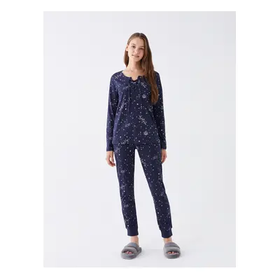 LC Waikiki Tie Collar Printed Long Sleeve Women's Pajamas Set