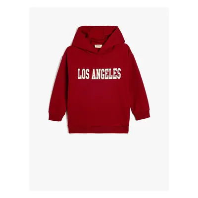 Koton Hooded Sweatshirt Los Angeles Printed Raised