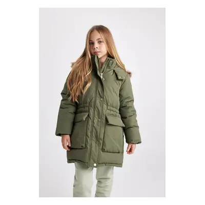 DEFACTO Girl's Water Repellent Hooded Removable Faux Für Lined Jacket Coat