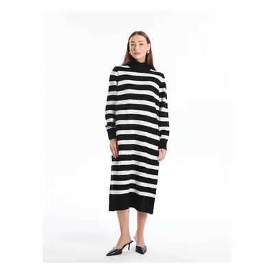 LC Waikiki LCWAIKIKI Classic Black Striped Turtleneck Striped Long Sleeve Oversize Women's Knit 