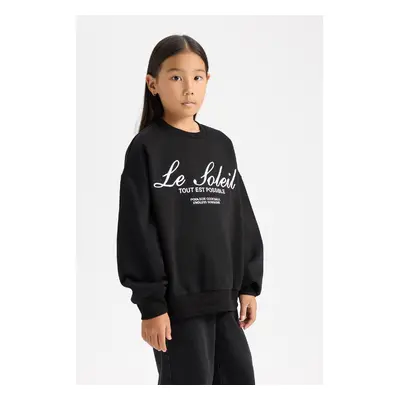 DEFACTO Girl Oversize Wide Pattern Crew Neck Printed Sweatshirt