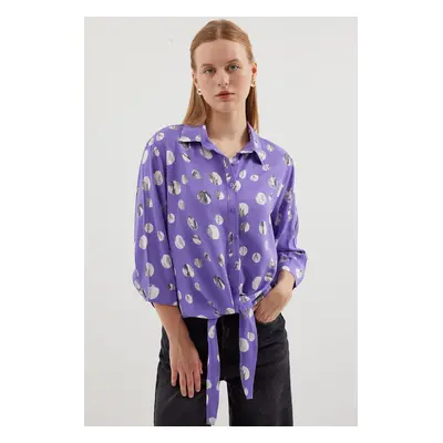 Bigdart Tie Front Patterned Shirt - Lilac