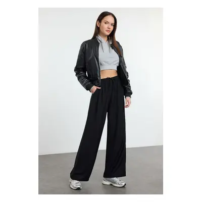 Trendyol Black Elastic Waist Flowy Fabric Trousers