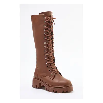 Trendyol Brown Laced Thick Sole Women's Boots