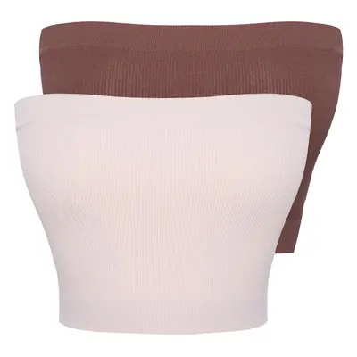 Trendyol Stone-Brown 2-Pack Seamless/Seamless Ribbed Strapless Knitted Sports Bra