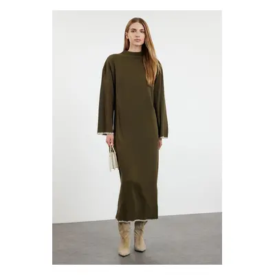 Trendyol Khaki Stitching Detailed Long Knitwear Dress