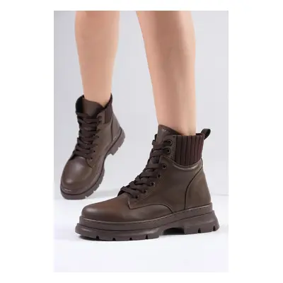 Mio Gusto Frieda Brown Women's Lace-Up Ankle Boots