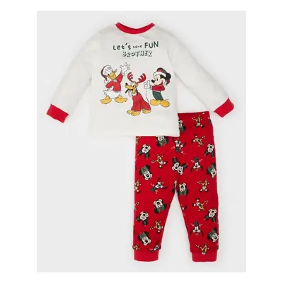 DEFACTO Baby Boy Disney Mickey & Minnie Christmas Themed Pajama Set Crew Neck Long Sleeve Top Wa