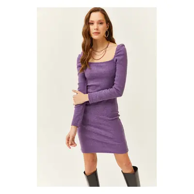 Olalook Women's Purple Square Neck Lycra Dress