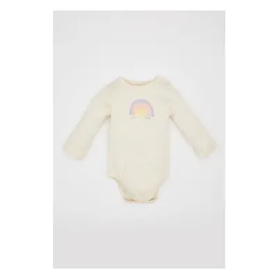 DEFACTO Baby Girl Newborn Crew Neck Rainbow Printed Long Sleeve Snap Snap Bodysuit