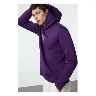 Trendyol Purple Regular/Normal Cut Animal Embroidered Polar Fleece Hooded Sweatshirt