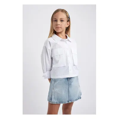 DEFACTO Girl's Crop Poplin Long Sleeve Shirt