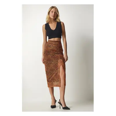 Happiness İstanbul Women's Orange Patterned Pleated Chiffon Skirt