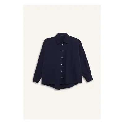 DEFACTO Oversize Wide Pattern Poplin Basic Plain Long Sleeve Shirt