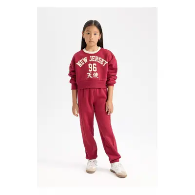 DEFACTO Girls Piece Set Printed Thick Fabric Sweatshirt Top Elastic Waist Jogger Tracksuit Botto