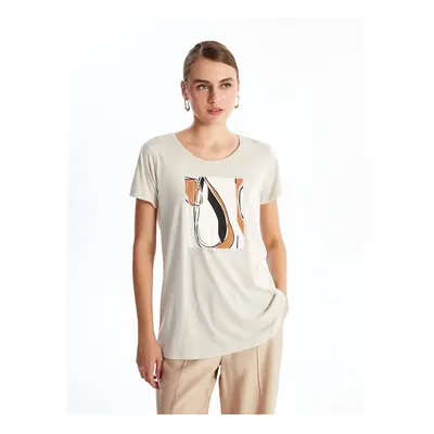 LC Waikiki LCWAIKIKI Basic Light Grey Crew Neck Printed Women's T-Shirt