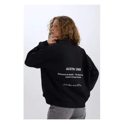 DEFACTO Oversize Wide Pattern Half Zipper Back Printed Sweatshirt