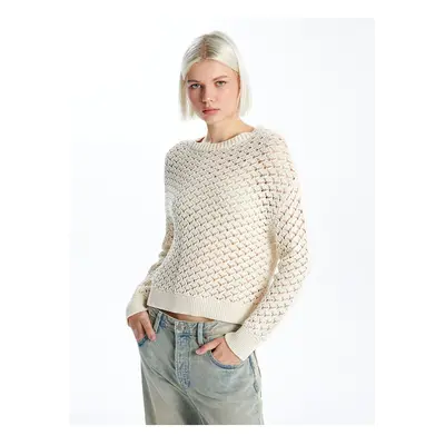 LC Waikiki Crew Neck Openwork Long Sleeve Oversize Women's Knitwear Sweater