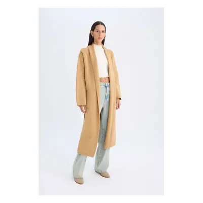 DEFACTO Relax Fit Shawl Collar Basic Plain Belted Long Knitwear Cardigan