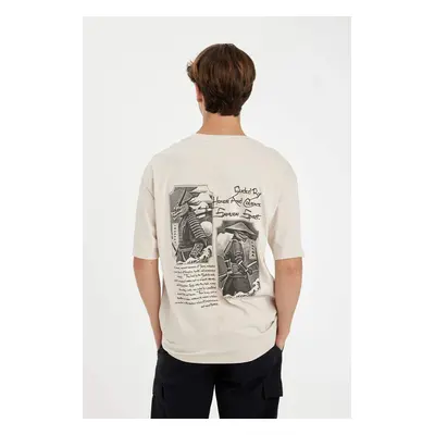 DEFACTO Boxy Fit Crew Neck Back Printed Cotton Short Sleeve T-Shirt