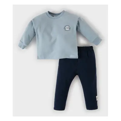 DEFACTO Baby Boy 2-Piece Set Crew Neck Printed Sweatshirt Elastic Waist Bottom