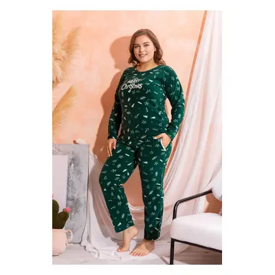 Trendyol Curve Green Christmas Patterned Knitted Pajama Set