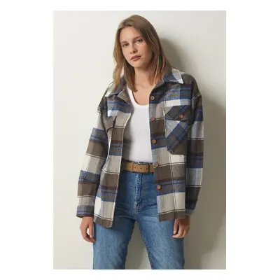 Happiness İstanbul Women's Brown Navy Blue Lumberjack Cachet Shirt Jacket