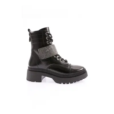 DGN K9068 Women's Silver Stone Band Lace-Up Boots.