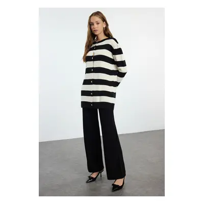 Trendyol Black Striped Knitted Cardigan Trousers Top-Bottom Set