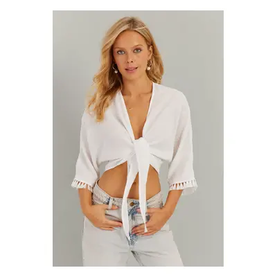 Cool & Sexy Women's White Tie Blouse KS034