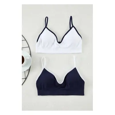 Trendyol Navy Blue-White 2-Pack Seamless/Seamless Non-wired Cupped Bustier Knitted Bra