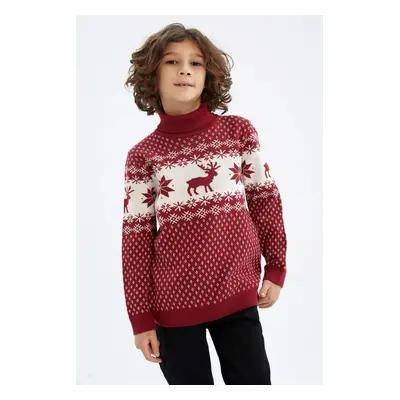 DEFACTO Boy's Christmas Themed Turtleneck Sweater