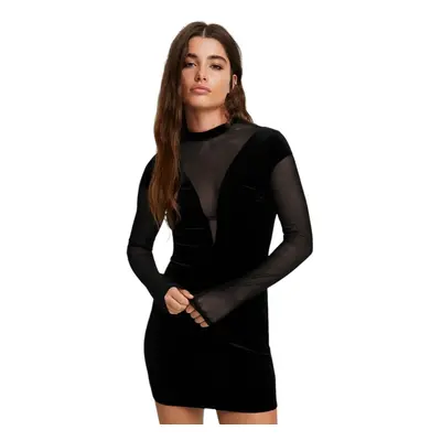 Trendyol Black Bodysuit Velvet Knitted Short Dress