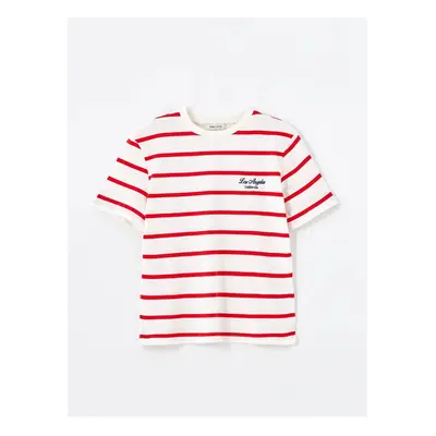 LC Waikiki LCW Vision Ecru Crew Neck Striped Oversize Women's T-Shirt