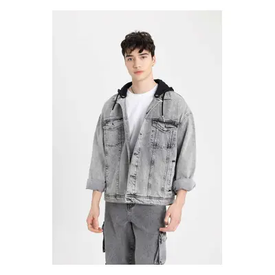 DEFACTO Oversize Wide Fit Hooded Button Pocket Jean Jacket