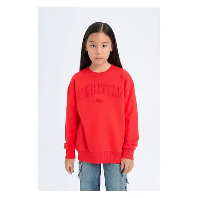 DEFACTO Girl Red Crew Neck Printed Sweatshirt