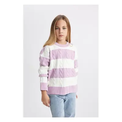 DEFACTO Girl's Crew Neck Striped Knitwear Sweater