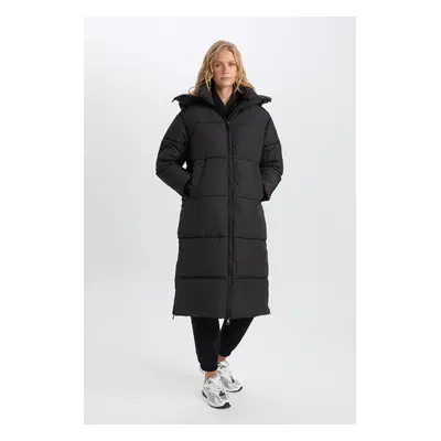 DEFACTO Water Repellent Long down Coat Parka Thermal Insulated Hooded Quilted with Zipper Pocket