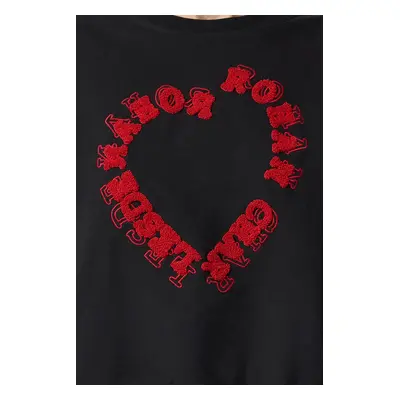 Trendyol Black Heart Printed Regular/Normal Pattern Knitted Sweatshirt