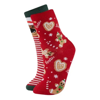 DEFACTO Girl's Christmas Themed 2-Piece Cotton Long Socks