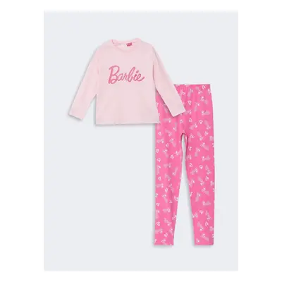 LC Waikiki Crew Neck Barbie Printed Long Sleeve Girls Kids Pajamas Set