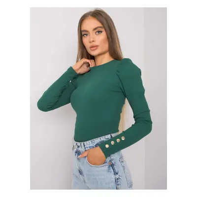 RUE PARIS Dark green women's blouse with long sleeves