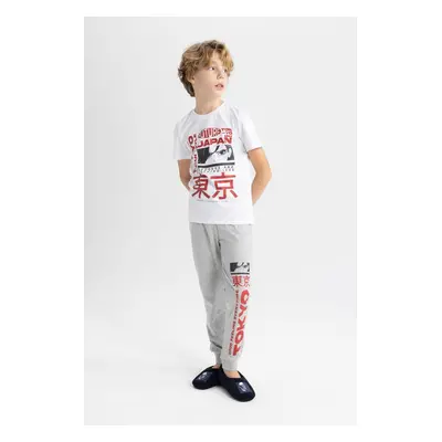 DEFACTO Boy's Printed Short Sleeve Pajamas Set