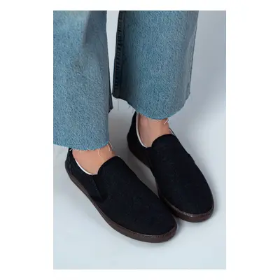 NİŞANTAŞI SHOES Tweety Anthracite Denim Elastic Detailed Flat Sole Women's Ballerinas