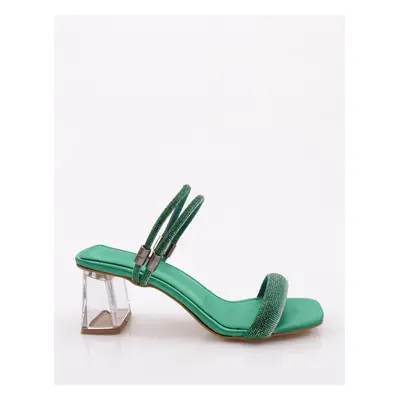 DGN Women's Square Toe Transparent Heeled Sandals Green Satin