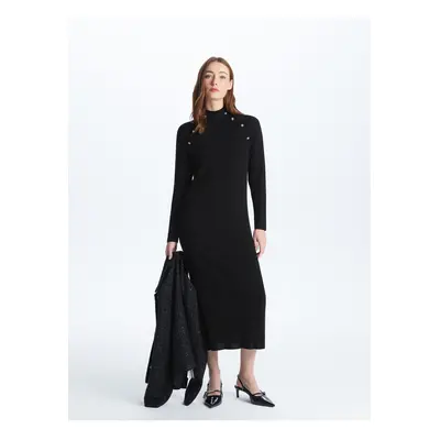 LC Waikiki High Collar Stone Embroidered Long Sleeve Women's Knitwear Dress