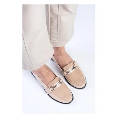 Mio Gusto Women's Nude Patent Leather And Suede Casual Oxford Flat Shoes